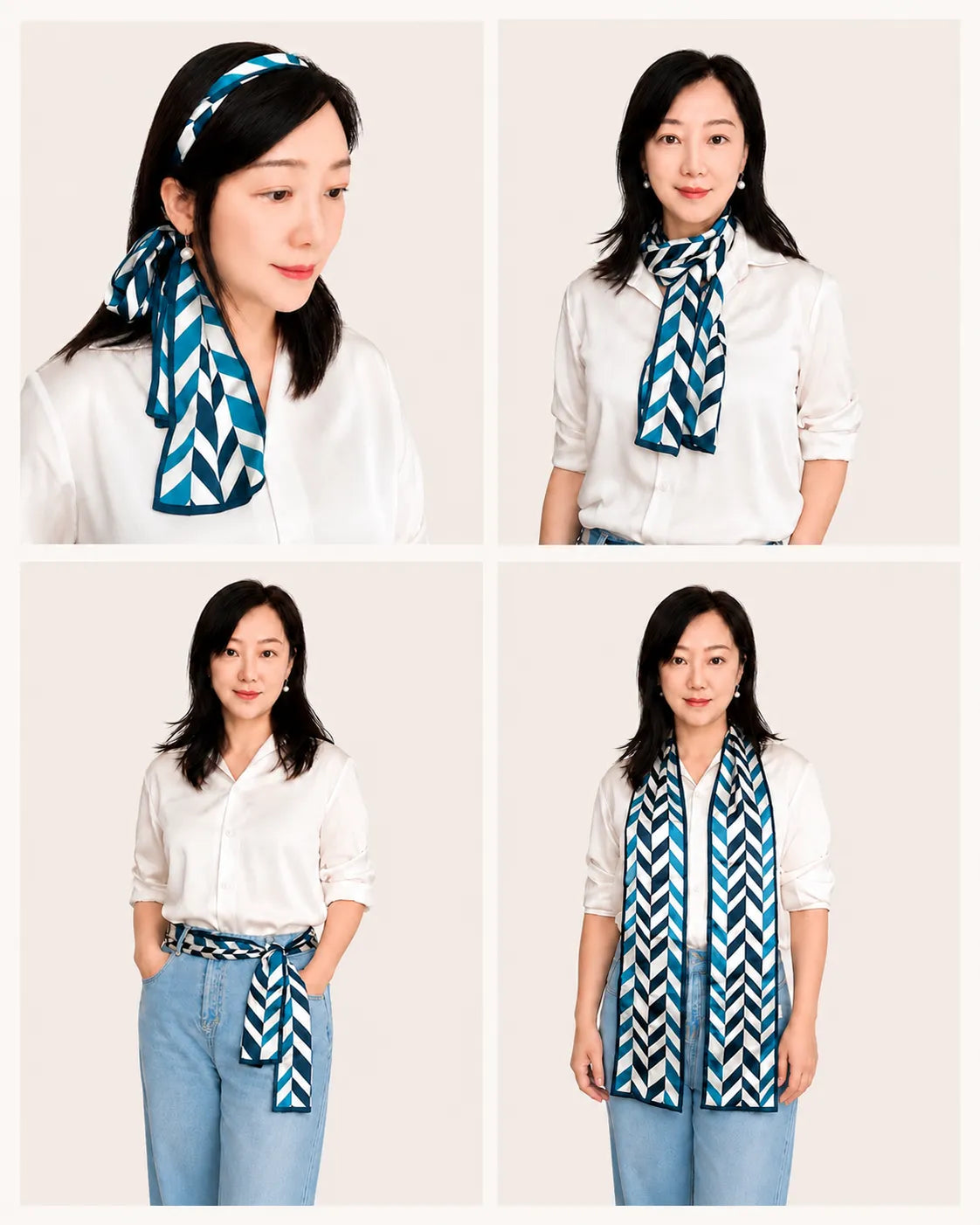 YANOVA Chevron Mulberry Silk Skinny Scarf – 59 × 5.9 in