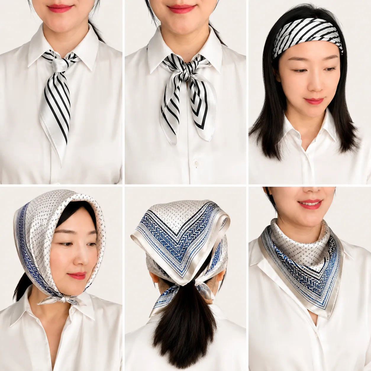 Classic Black & White 100% Mulberry Silk Square Scarf – 21” /53 cm