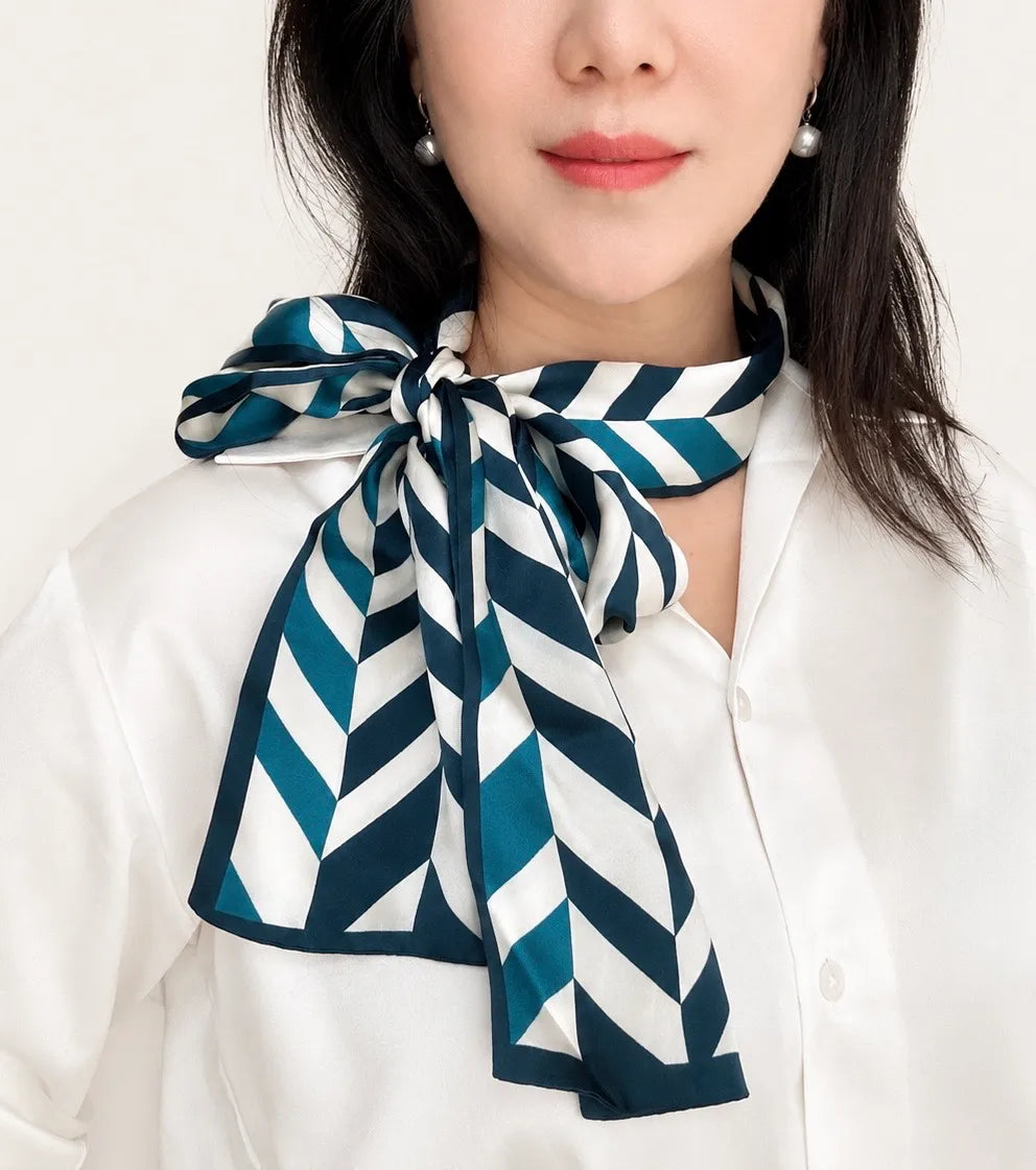 YANOVA Chevron Mulberry Silk Skinny Scarf – 59 × 5.9 in