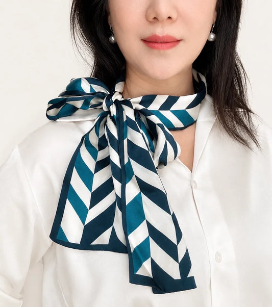 YANOVA Chevron Mulberry Silk Skinny Scarf – 59 × 5.9 in