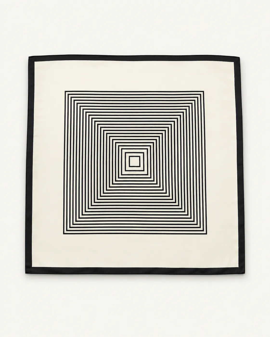 YANOVA 26.4 × 26.4 in (67 × 67 cm) 100% Mulberry Silk Square Scarf with a black and ivory geometric maze pattern, luxury silk scarf for women with hand-rolled edges.