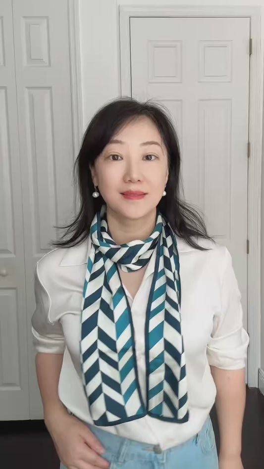 YANOVA Chevron Mulberry Silk Skinny Scarf – 59 × 5.9 in